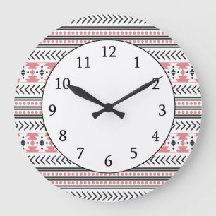 Trendy Aztec Tribal Print Geometric Pattern roze Grote Klok