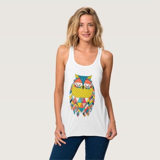 Trendy Azteekse Driehoeken Patroon Uil Illustratie Tanktop (Volledige Voorkant)