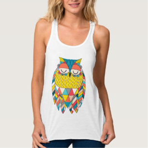 Trendy Azteekse Driehoeken Patroon Uil Illustratie Tanktop