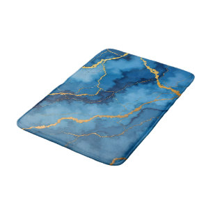 Trendy Azure Blue Gold Marble Collectie Badmat