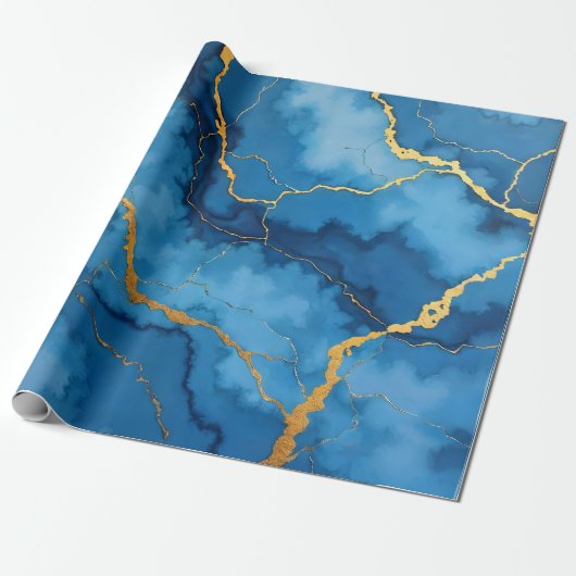 Trendy Azure Blue Gold Marble Collectie Cadeaupapier (Uitgerold)