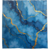Trendy Azure Blue Gold Marble Collectie Douchegordijn (Voorkant)