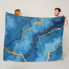 Trendy Azure Blue Gold Marble Collectie Fleece Deken