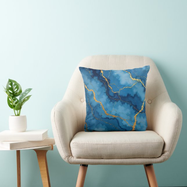 Trendy Azure Blue Gold Marble Collectie Kussen (Stoel)