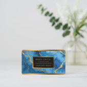 Trendy Azure Blue Gold Marble Collectie Visitekaartje (Staand voorkant)