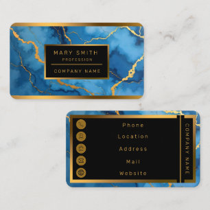 Trendy Azure Blue Gold Marble Collectie Visitekaartje