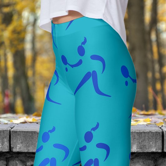 Trendy Azure Blue Women Tennis Pattern Leggings