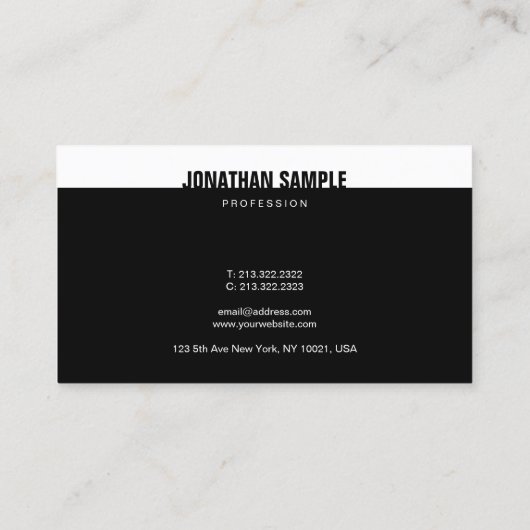 Trendy B&W Modern Elegant Zwart Wit Sjabloon Visitekaartje (Achterkant)