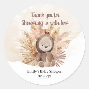 Trendy baby beer met bruin sweatshirt baby ronde sticker