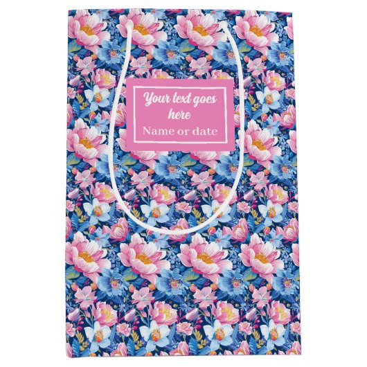 Trendy baby blauw en hete roze aangepaste naam cad medium cadeauzakje (Voorkant)