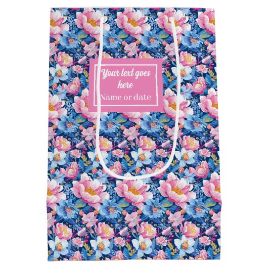 Trendy baby blauw en hete roze aangepaste naam cad medium cadeauzakje (Achterkant)