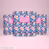 Trendy baby blauw en hete roze aangepaste naam cad medium cadeauzakje