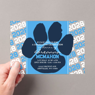 Trendy Baby Blauw & Navy Afstuderen Pawprint Clear Acryl Uitnodigingen
