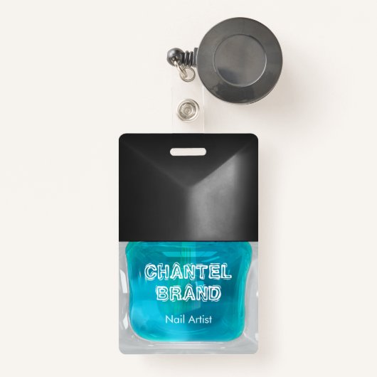 Trendy baby blauwe nagellak schoonheidssalon badge (Voorkant met intrekbare)