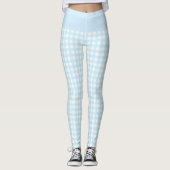Trendy Baby Blue en White Check Gingham Pattern Leggings (Voorkant)