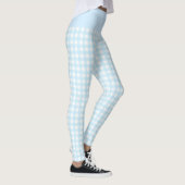 Trendy Baby Blue en White Check Gingham Pattern Leggings (Rechts)