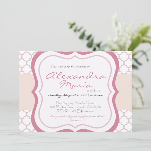 Trendy Baby Dedication Christening Uitnodiging (Staand voorkant)