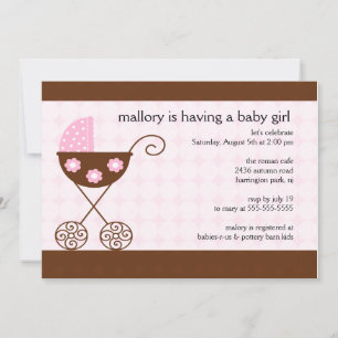 Trendy Baby Girl Carriage Baby shower Invitation Kaart