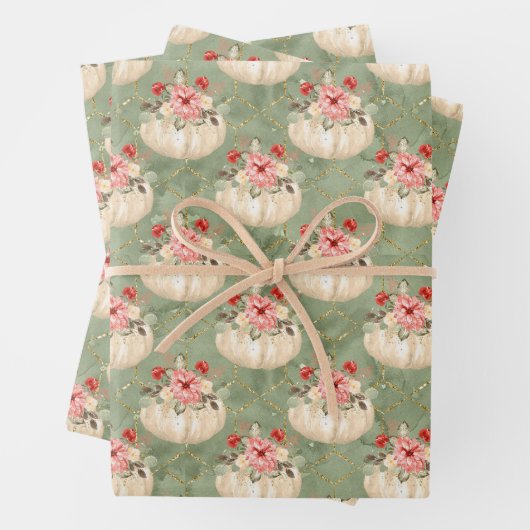 Trendy Baby Meisjes Pompoen Groen Goud Glitter Inpakpapier Vel (In situ)