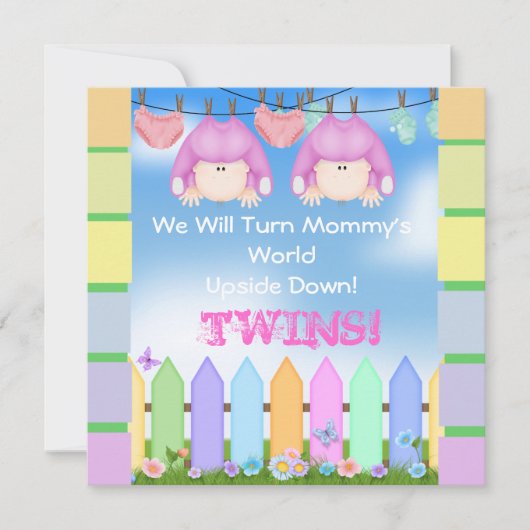 TRENDY BABY SHOWER Invitations GIRL TWINS! Kaart (Voorkant)
