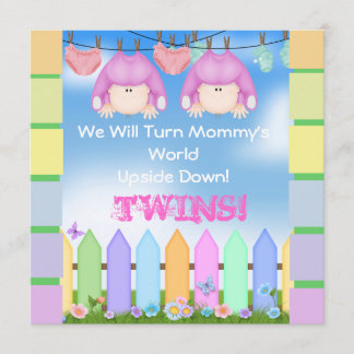 TRENDY BABY SHOWER Invitations GIRL TWINS! Kaart