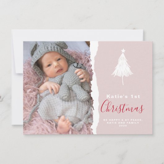 Trendy Baby's 1e Kerstfoto Blush Feestdagenkaart (Voorkant)