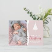 Trendy Baby's 1e Kerstfoto Blush Feestdagenkaart (Staand voorkant)