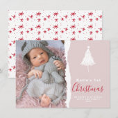 Trendy Baby's 1e Kerstfoto Blush Feestdagenkaart (Voorkant / Achterkant)