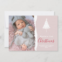 Trendy Baby's 1e Kerstfoto Blush Feestdagenkaart