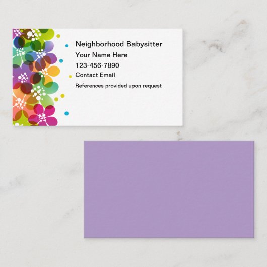 Trendy Babysitter Business Cards New Visitekaartje (Voorkant / Achterkant)