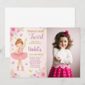 Trendy Ballerina Verjaardag Uitnodiging met foto (Voorkant / Achterkant)