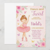 Trendy Ballerina verjaardagsuitnodiging Kaart (Voorkant / Achterkant)
