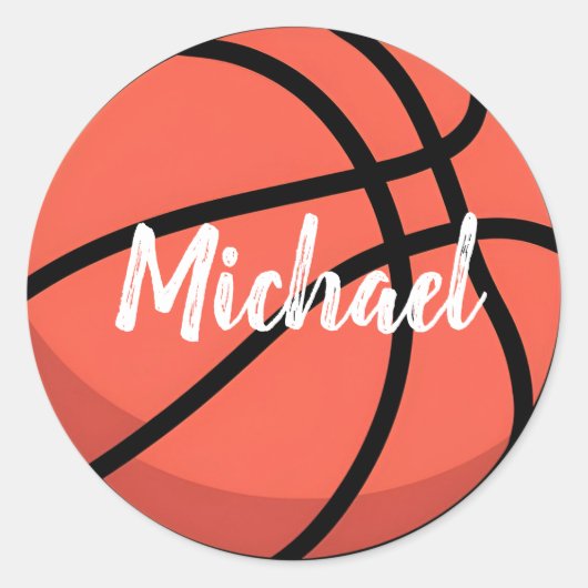 Trendy Basketbal Voeg Jouw naam gepersonaliseerd Ronde Sticker (Voorkant)