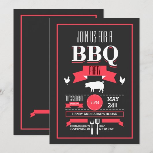 Trendy BBQ Uitnodiging (Voorkant / Achterkant)