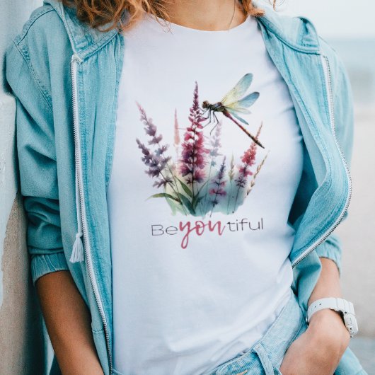 Trendy Be You Mooie Quote Dragonfly Floral T-shirt