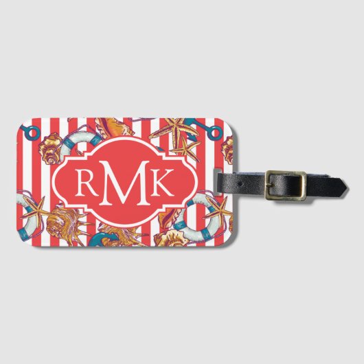Trendy Beach Pattern | Monogram Bagagelabel (Voorkant (horizontaal))