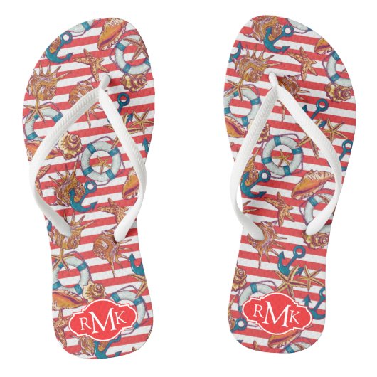 Trendy Beach Pattern | Monogram Teenslippers (Voetbed)