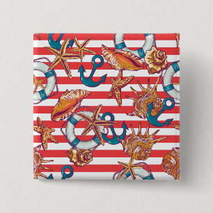 Trendy Beach Pattern Vierkante Button 5,1 Cm