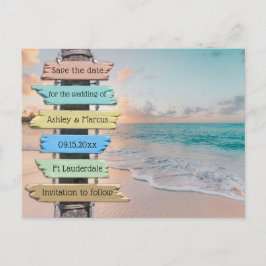 Trendy Beach Sign Weddenschap Save the Date Aankondigingskaart