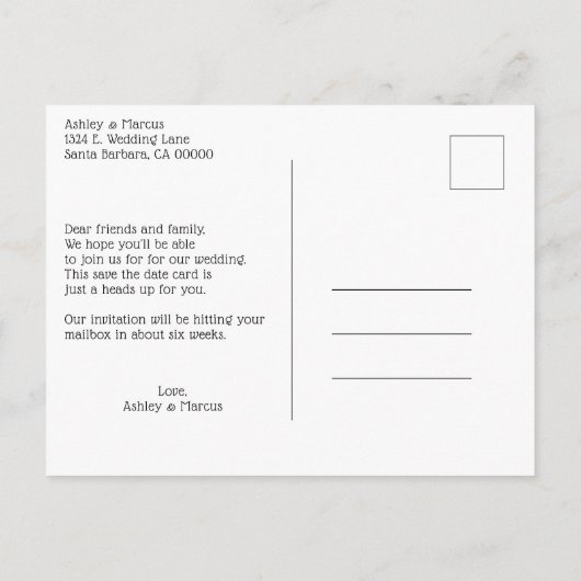 Trendy Beach Sign Weddenschap Save the Date Aankondigingskaart (Achterkant)