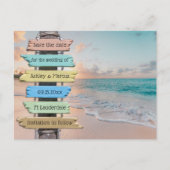 Trendy Beach Sign Weddenschap Save the Date Aankondigingskaart (Voorkant)