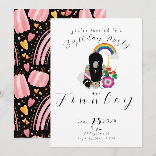 Trendy BearyCorn Cartoon Meisjes Verjaardagsfeest Kaart (Voorkant / Achterkant)