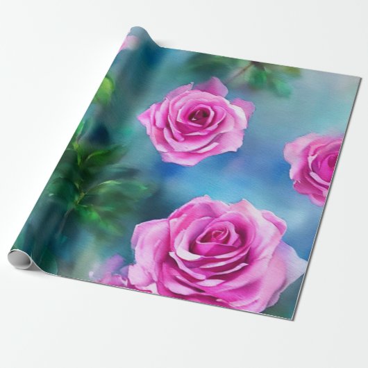 Trendy Beauful Waterverf roze Roses Collectie Cadeaupapier (Uitgerold)