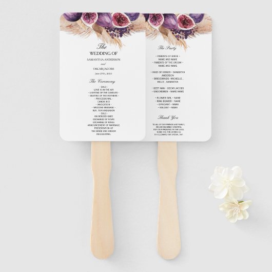 Trendy Beauty Paarse Figs & Pampas Handwaaier (Voorkant en achterkant)