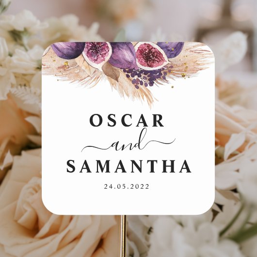 Trendy Beauty Paarse Figs & Pampas Vierkante Sticker