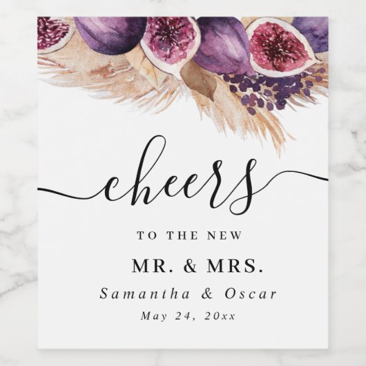 Trendy Beauty Paarse Figs & Pampas Wijn Etiket (Enkel label)