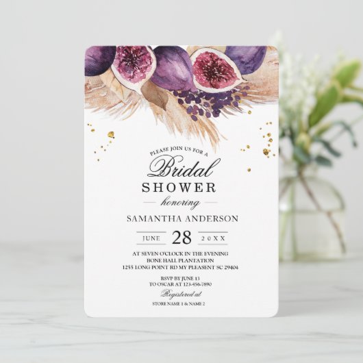 Trendy Beauty Paarse Vijgen & Pampas Kaart (Staand voorkant)