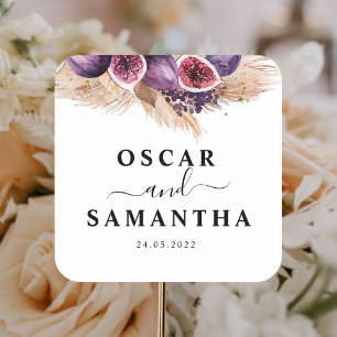 Trendy Beauty Paarse Vijgen & Pampas Vierkante Sticker