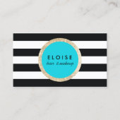 Trendy Beauty Zwart-Wit Gestreept Turquoise Visitekaartje (Voorkant)