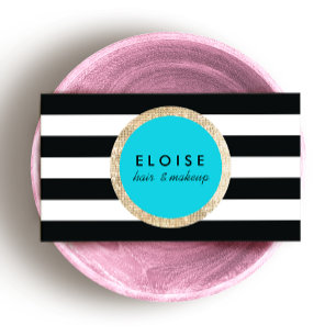 Trendy Beauty Zwart-Wit Gestreept Turquoise Visitekaartje